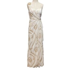 Cache Womens Elegant Y2K White Gold One Shoulder Jewel Goddess Maxi Dress Sz 6